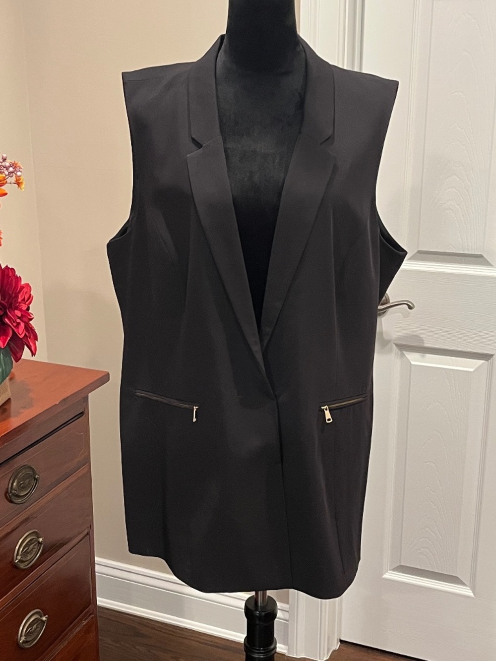 NWT Y2K Worthington Longline Black Sleeveless Blazer Vest XL